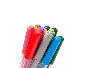 Colorful marker pen set on isolated background with clipping path. Vivid highlighter and blank space for your design or montage