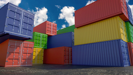 Fototapeta premium Cargo Containers Terminal. Industrial Port - 3D Illustration