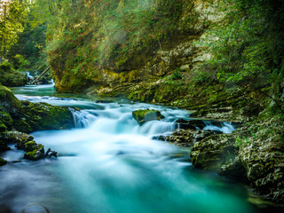 View on the Vintgar Gorge waterfall in Slovenia
