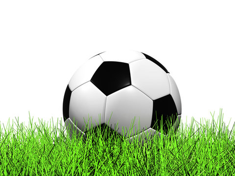 Soccer Ball on grass on white background