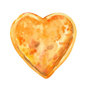 Heart pancake on an isolated white background, watercolor illustration