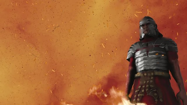 Roman Soldier Surrounded by Flames
