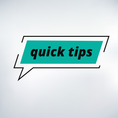 Quick Tips badge, banner vector with light bulb and speech bubble isolated on white background.