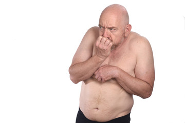 Naklejka premium shirtless man with expression fear on white background