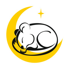 Mouse. The little Forest Dormouse is curled up asleep.Vector isolated on a white background. - obrazy, fototapety, plakaty