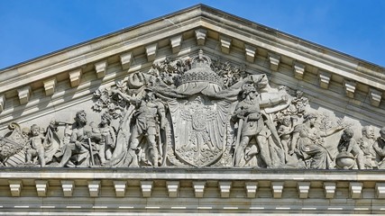 Deutsches Parlamentsgebäude, Reichstag von außen,
Deutschland Fahne, Europa Fahne, Bundestag