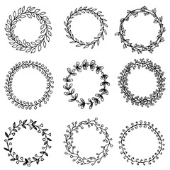 Hand-drawn  vintage floral wreath set