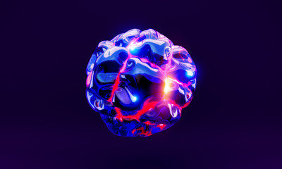 Energy power ball abstract 3d illustration with glow on dark background