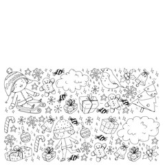 Coloring page with Christmas pattern for little children. Kids play and have fun during winter vacations.