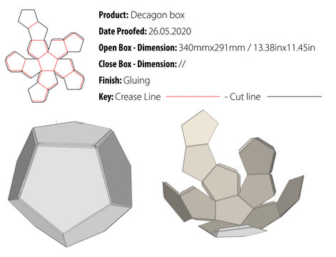 Decagon box packaging design template gluing die cut - vector