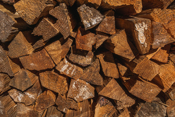 Firewood logs from a cut trees for camping and cabins in the surrounding mountain area.