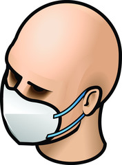 Head with white N95/KN95 medical face mask.
