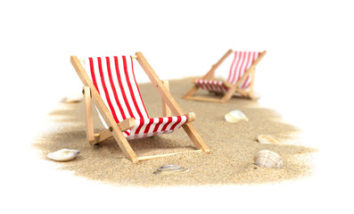 Fototapeta na wymiar Beach. chairs on sand isolated on white background