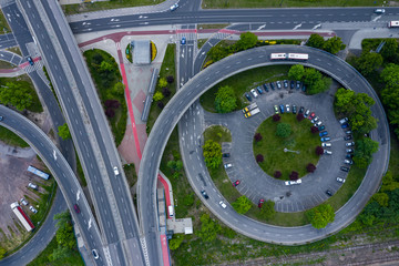 Aerial view of roads intersections. Sosnowiec, Poland.