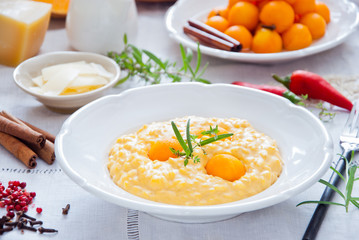 Homemade Pumpkin spicy risotto with pickled pumpkin 