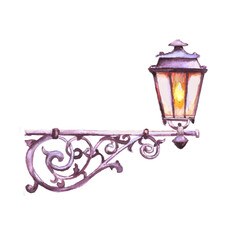 Street lantern. Watercolor vector lamp