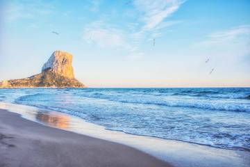 COSTA BLANCA, ALICANTE, CALPE, SPAIN - January 09, 2019: Sunset  sea