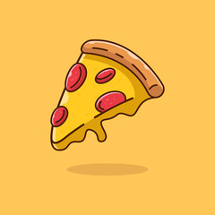 Isolated a slice of pizza on the background. Beautiful vector flat illustration with stroke. Suitable for web page, banner, flyer, sticker, card. Appetizing, beautiful, realistic food.