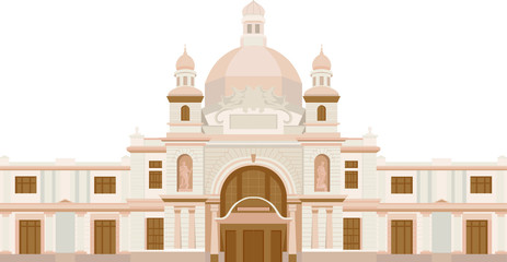 Illustration of the old classical architecture of the Lviv railway station in vector