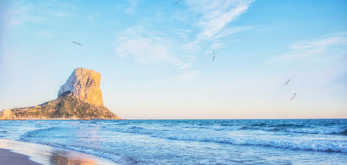 Fototapeta premium COSTA BLANCA, ALICANTE, CALPE, SPAIN - January 09, 2019: Sunset sea
