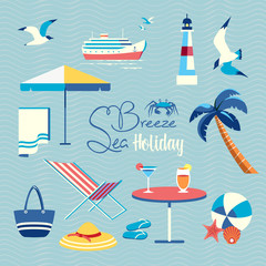 Obraz na płótnie Canvas Summer sea beach fun rest icon set flat vector
