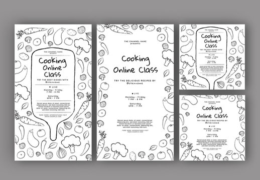 Online Cooking Classes Social Media Layout Set