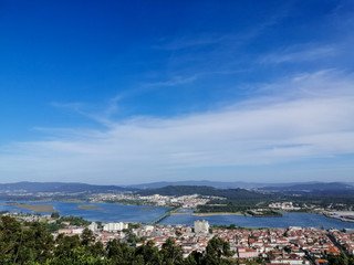 Naklejka na ściany i meble The view from the top of the Santa Luzia hill. Aerial view of Viana do Castelo and Limia River in Northern Portugal.