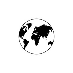World map black silhouette vector icon isolated on white background
