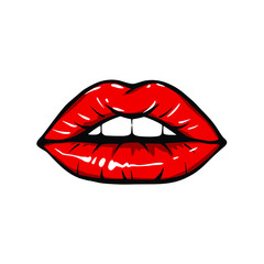 Red lips illustration isolated on white. Fashion sketch. Vector.