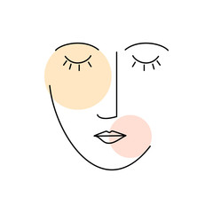 Abstract woman face line drawing. Portrait art vector illustration isolated on white.