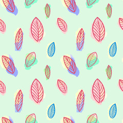 seamless Botanical leaf pattern on a light green background. Beautiful Botanical illustration of leaves