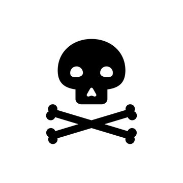 Skull with crossed bones icon. Death sign print vector illustration isolated on white.