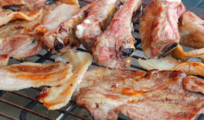 grilled pork with ribs and smoked bacon