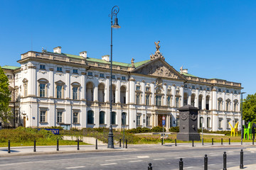Fototapeta na wymiar Panoramic view of baroque Krasinski Palace - Palac Krasinskich - at Krasinski square in historic old town quarter of Warsaw, Poland