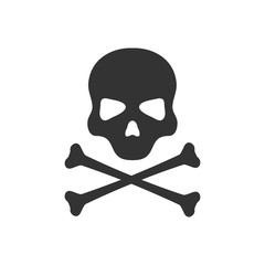Skull with crossed bones icon. Death sign print vector illustration isolated on white.