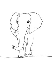 Continuous drawing line, Elephant walking symbol Vector illustration