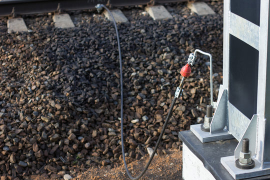 Red spark gap. Spark discharger for metal rails. Close up.