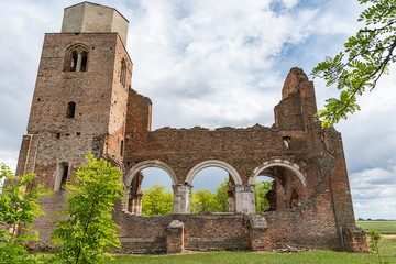 Novi Becej, Serbia - May 25, 2020: Arača (Hungarian: Aracs) is a medieval Romanesque church ruin located about 12 km of Novi Bečej, Serbia. It was built around 1230 during of the Kingdom of Hungary.