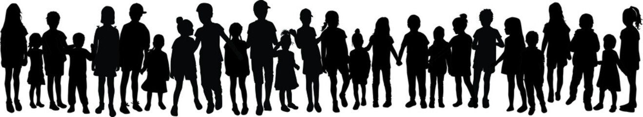  Silhouette of children on white background.