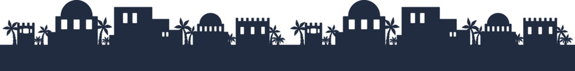 Vector Bethlehem Skyline Silhouette Seamless Pattern Border