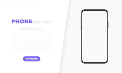 Smartphone blank screen, phone mockup. Template for infographics, presentation or mobile app. UI interface design. Modern vector illustration