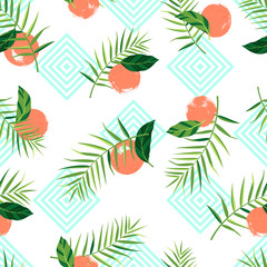 Tropical seamless pattern with oranges. Vector illustration.