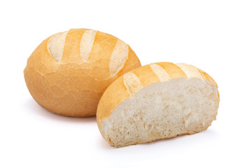 French hamburger bread isolated on white background cut in half