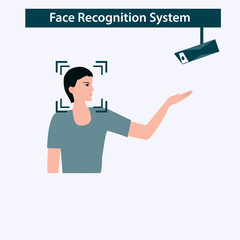 Face recognition system - a video camera captures a man of people - vector. Biometric Identification.