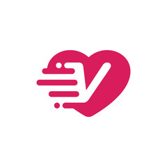 Heart Love with Letter V Logo Vector Design Template