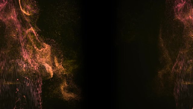 Pink and yellow splashes on two sides of the black background.