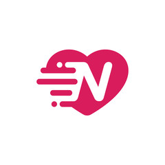 Heart Love with Letter N Logo Vector Design Template