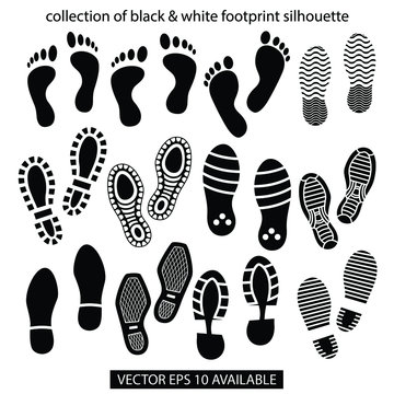 collection of black & white footprint silhouettes. flat icons design of black and white footprints.