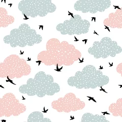 Fototapeten Seamless pattern with birds and clouds © lena_l