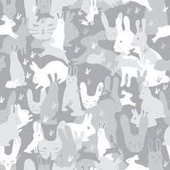 Seamless camouflage pattern made of cute bunnies